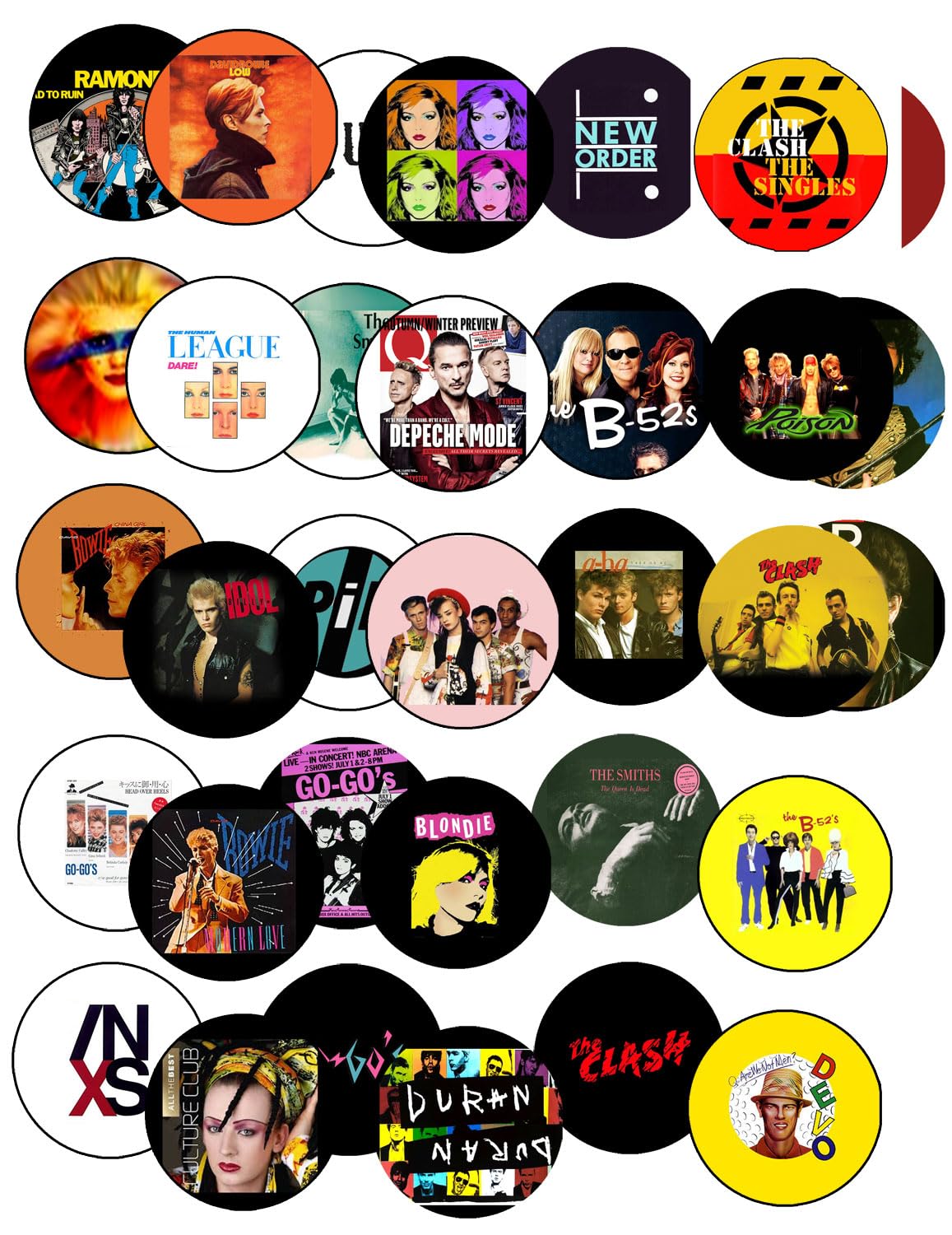 20 Pcs Bands 1980s Punk Rock Singers Different Set Band 1980s Punk Rock Singers Pin Backs, Badges 1.25"