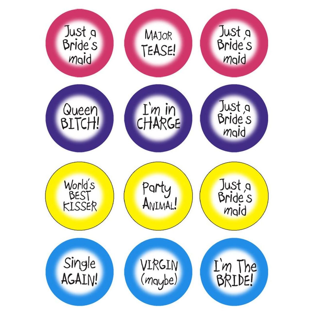 12 Pcs Bachelorette ID Names 1.25" Pinback Button Pin Bachelor Last Night Out