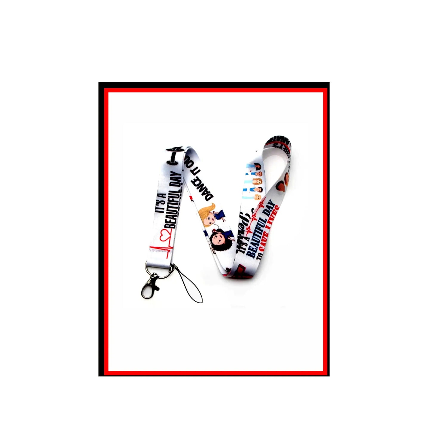 Nurse-themed lanyard keychain holder with "Have a beautiful day" text and keyring clip