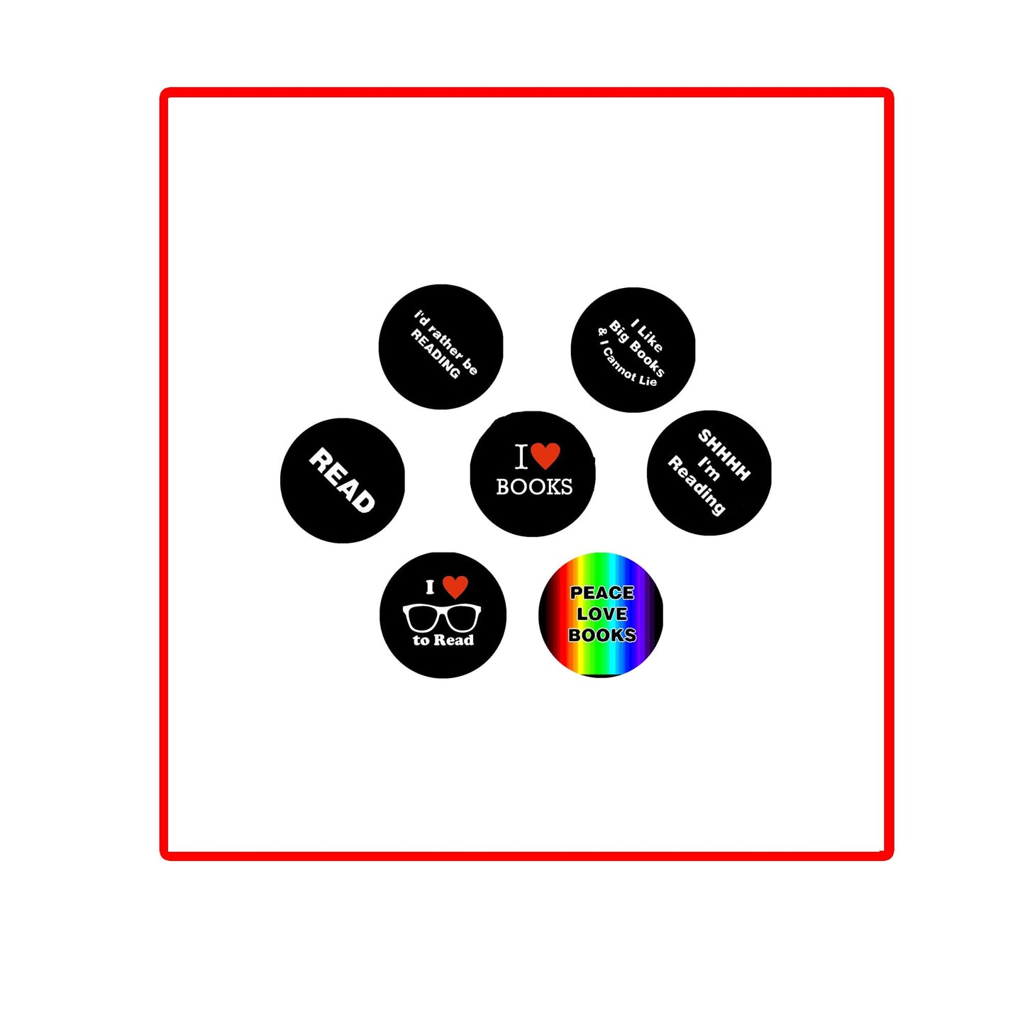 Set of 8 Peace Love Books Pinback Buttons Pinback Pin Back, Badge 1.25-inch Default Title