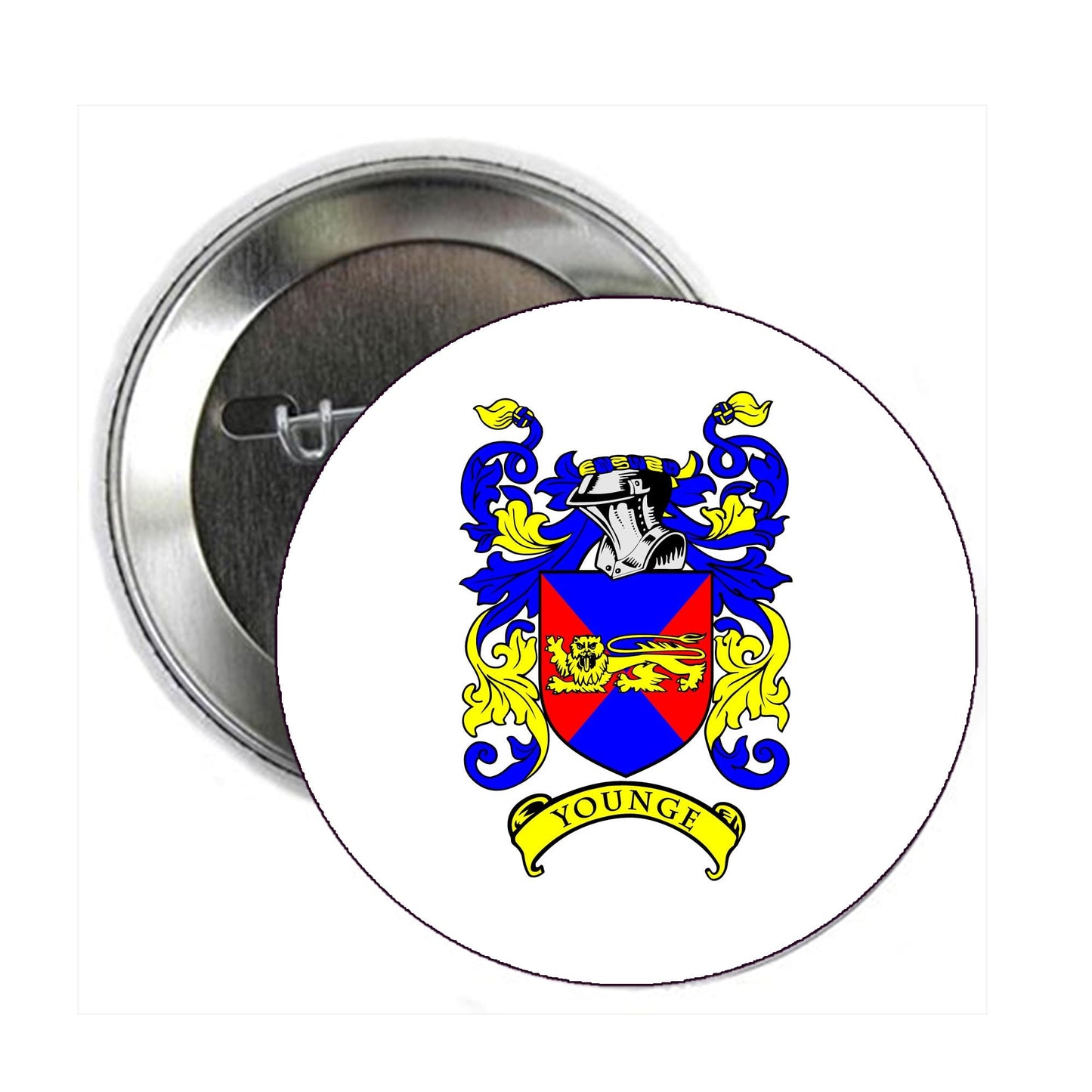 Younge Family Crest 3-inch Coat of Arms Round Pin Back Button Badge Default Title