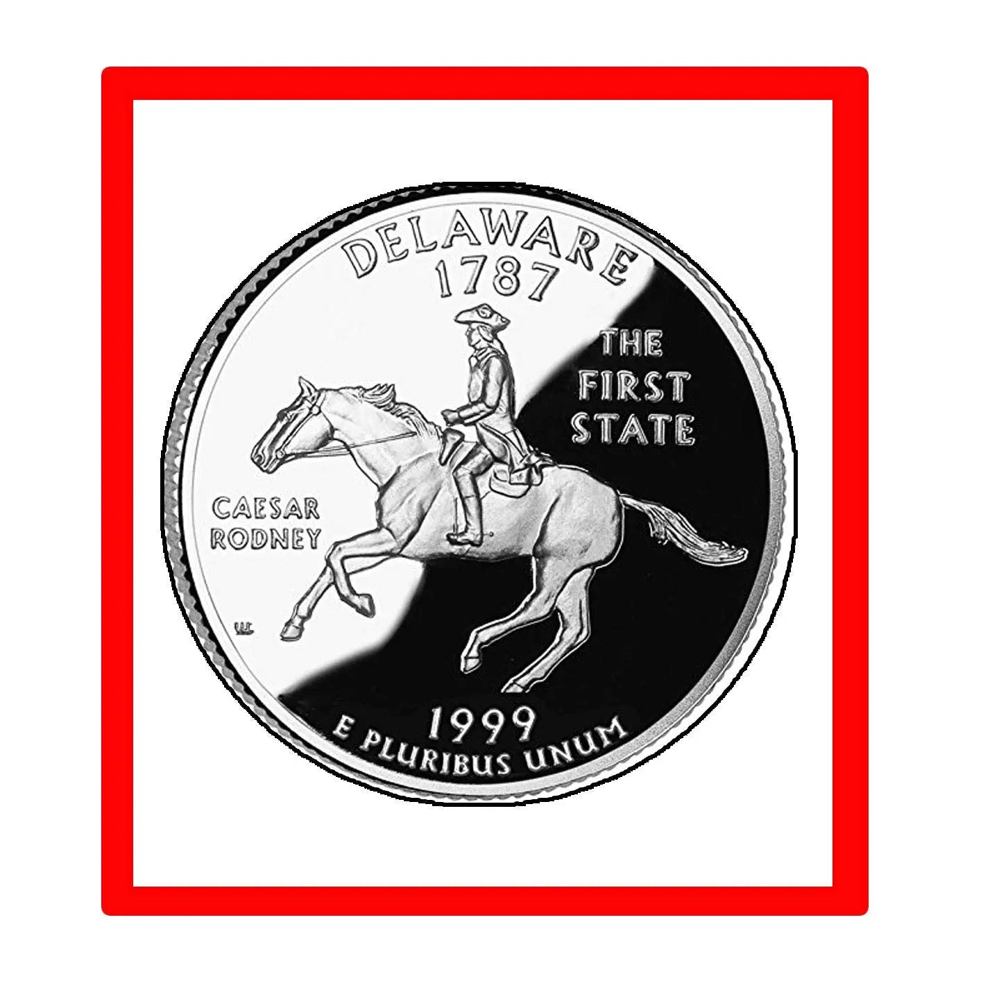 Round Delaware state fridge magnet coin with horseback rider and 1787 1999 text