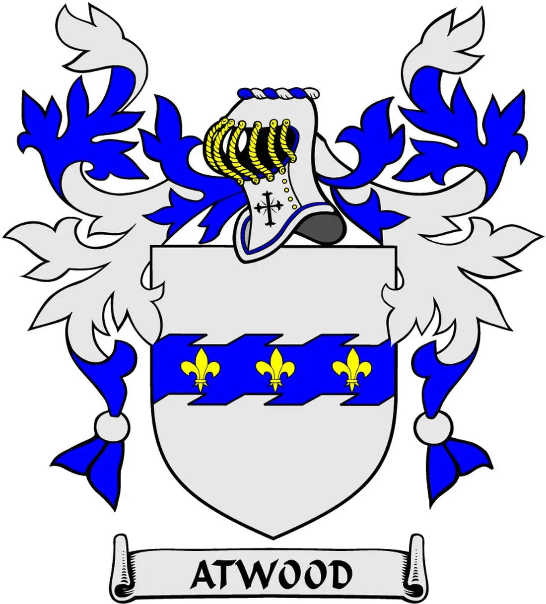 3-inch Atwood crest arms magnet: blue-and-white shield with fleur-de-lis and Atwood banner