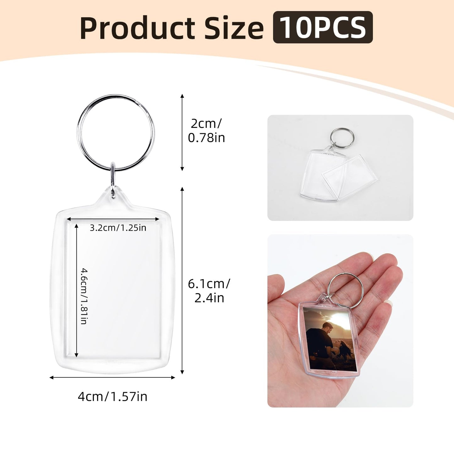 Voduns 10 Pieces Clear Blank Rectangle Acrylic Personalized Photo Keyrings with Broken Ring for Valentine's Day Family Couples Friends DIY Souvenir Gifts Crafts, Translucid, 5.5*4cm