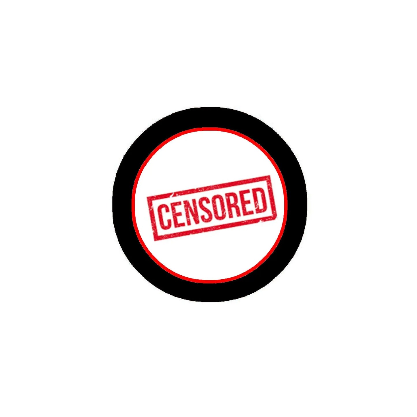 1.25-inch pinback badge with black border and red CENSORED stamp