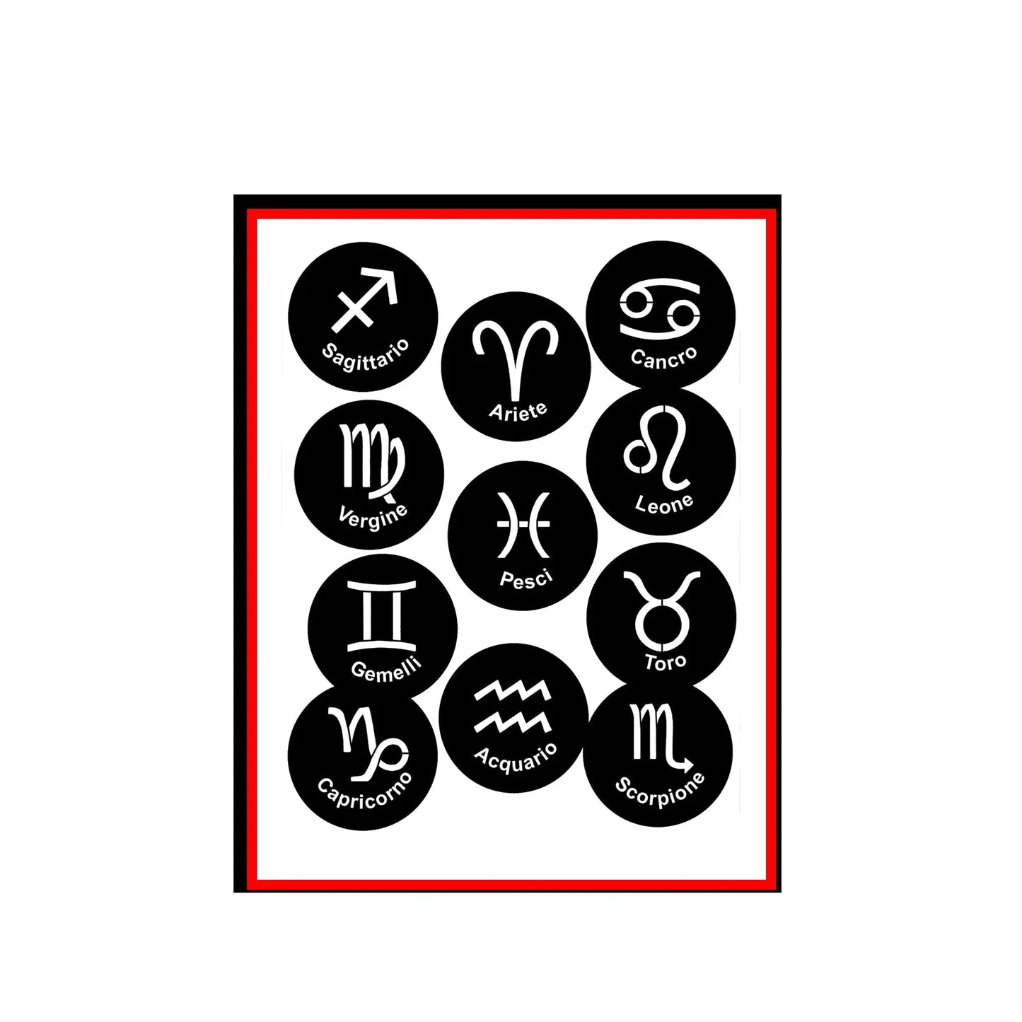 Zodiac symbol fridge magnets set, 12 round black icons with constellation signs