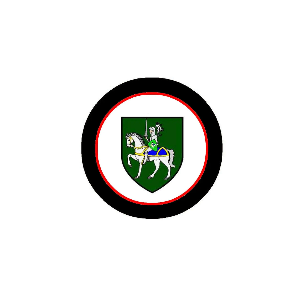 3-inch circular coat-of-arms crest magnet with green shield and lion figure