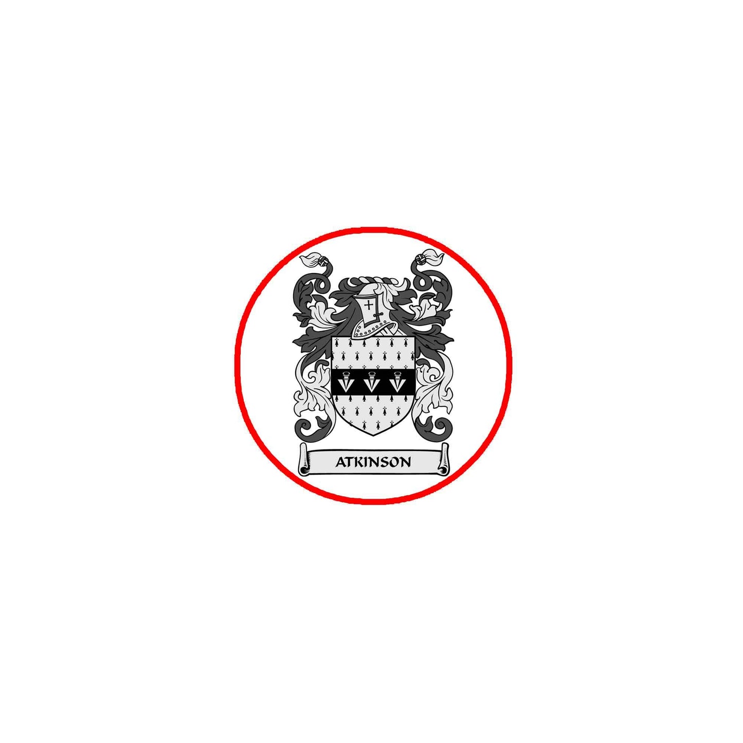 3-inch circular crest arms magnet with red border and black ATKINSON shield