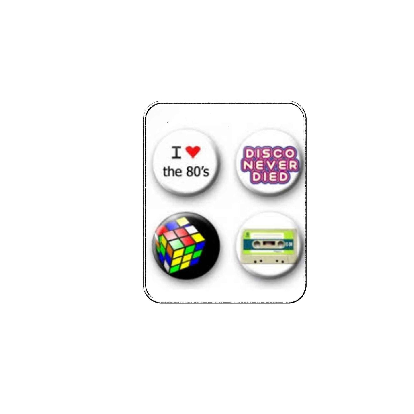 4 Pcs Love the 80's Collection 1.25" Pinbacks Buttons 1980