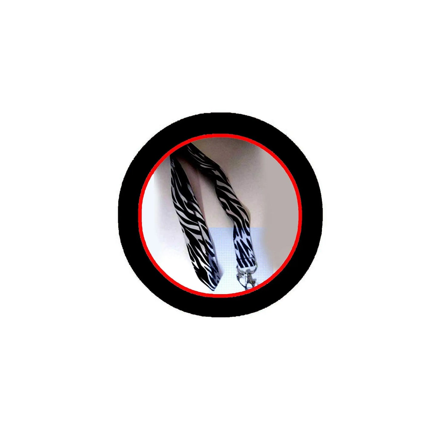 Zebra print lanyard keychain holder with black strap and white stripes