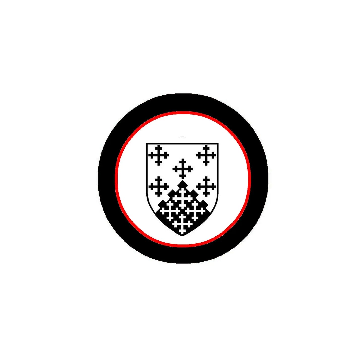 Round coat of arms magnet with black outer ring and red inner border