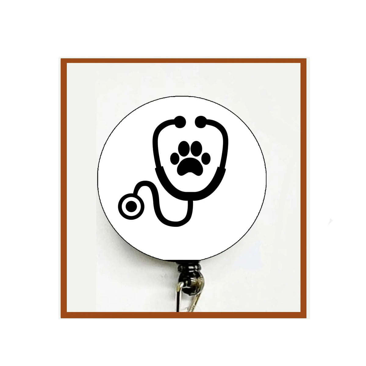 Veterinarian paw-stethoscope symbol badge reel with retractable clip, circular badge