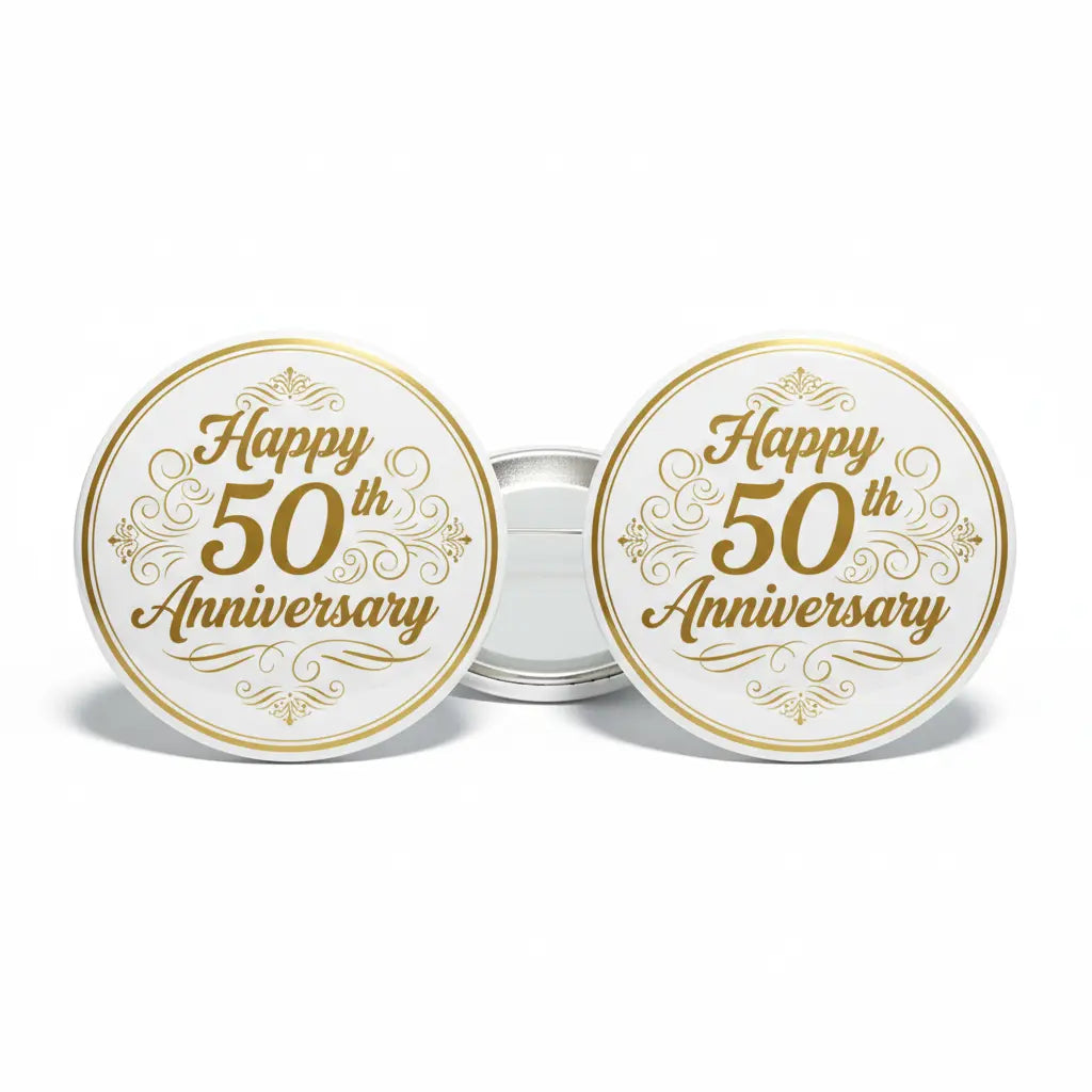2 Pcs Happy 50th (Fiftieth) Anniversary Pinback 2.25-inch