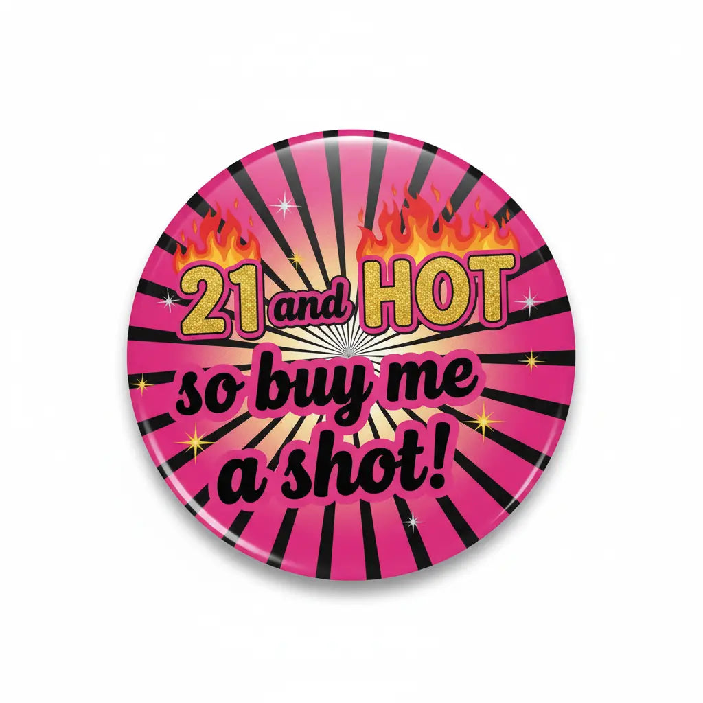 21 and HOT so buy me a shot! Pinback 2.25-inch