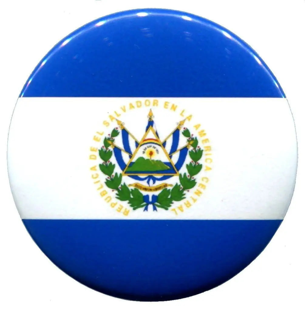 El Salvador flag pinback button with central coat of arms