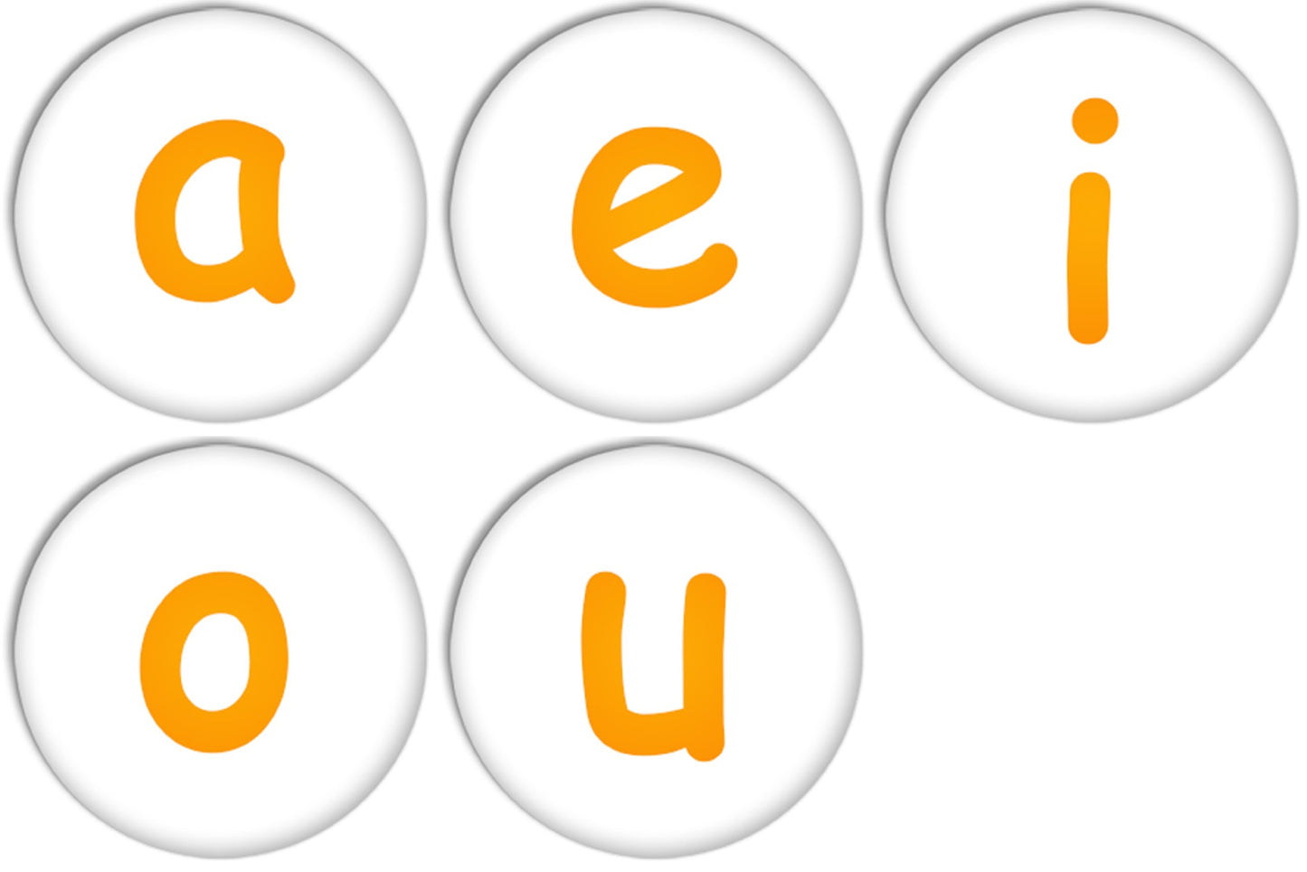 a e i o u :English Alphabet Lower Case Orange Colour Pinback Buttons Badges/Pin 1 Inch Set of 5 New
