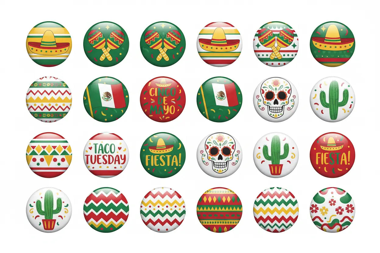 24 Pcs Set 5 de Mayo Mexican Pinback 1.25-inch