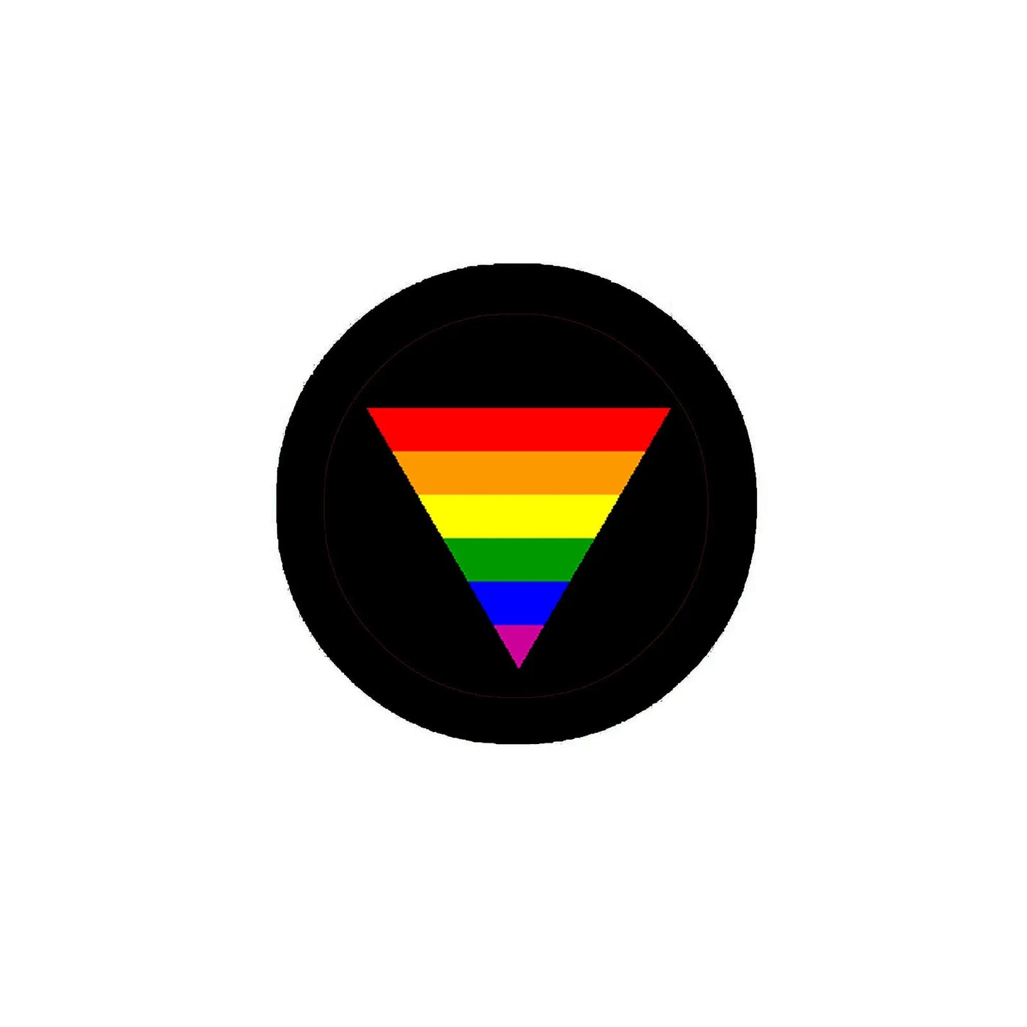 Gay pride rainbow triangle pinback on black round backing