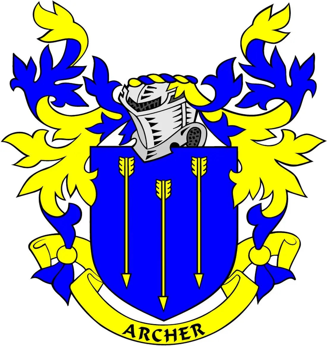 Archer family crest magnet with blue and yellow shield and “ARCHER” banner