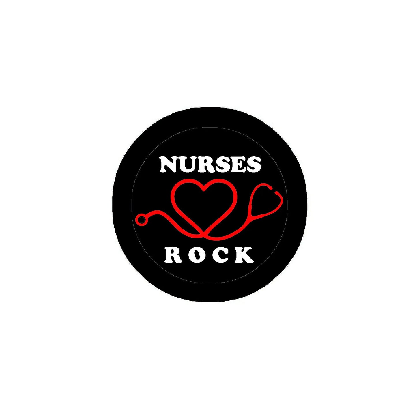 Black nurses rock pinback button with red heart and stethoscope graphic