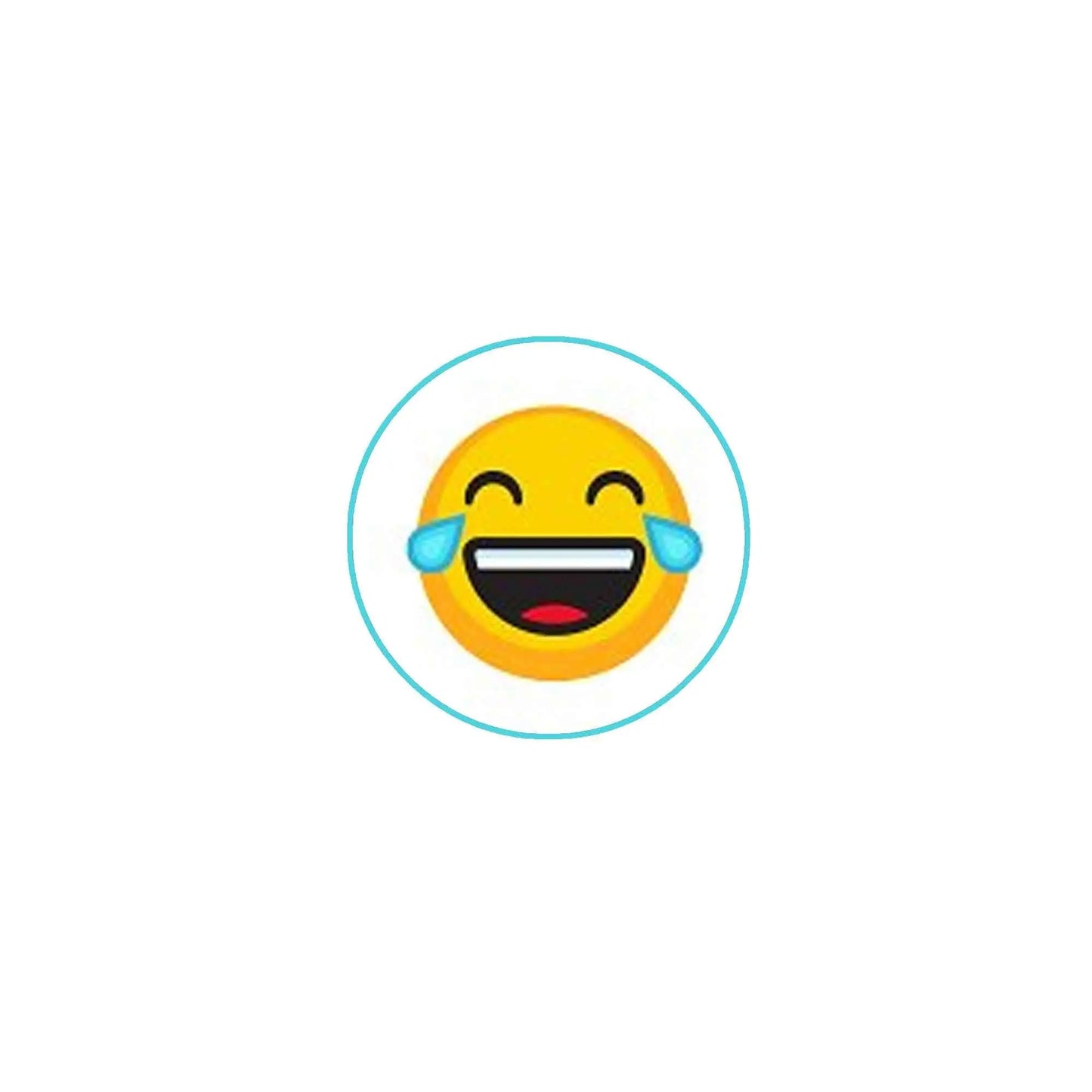 1.25-inch mood emoticon pinback button, yellow smiling face with blue accents