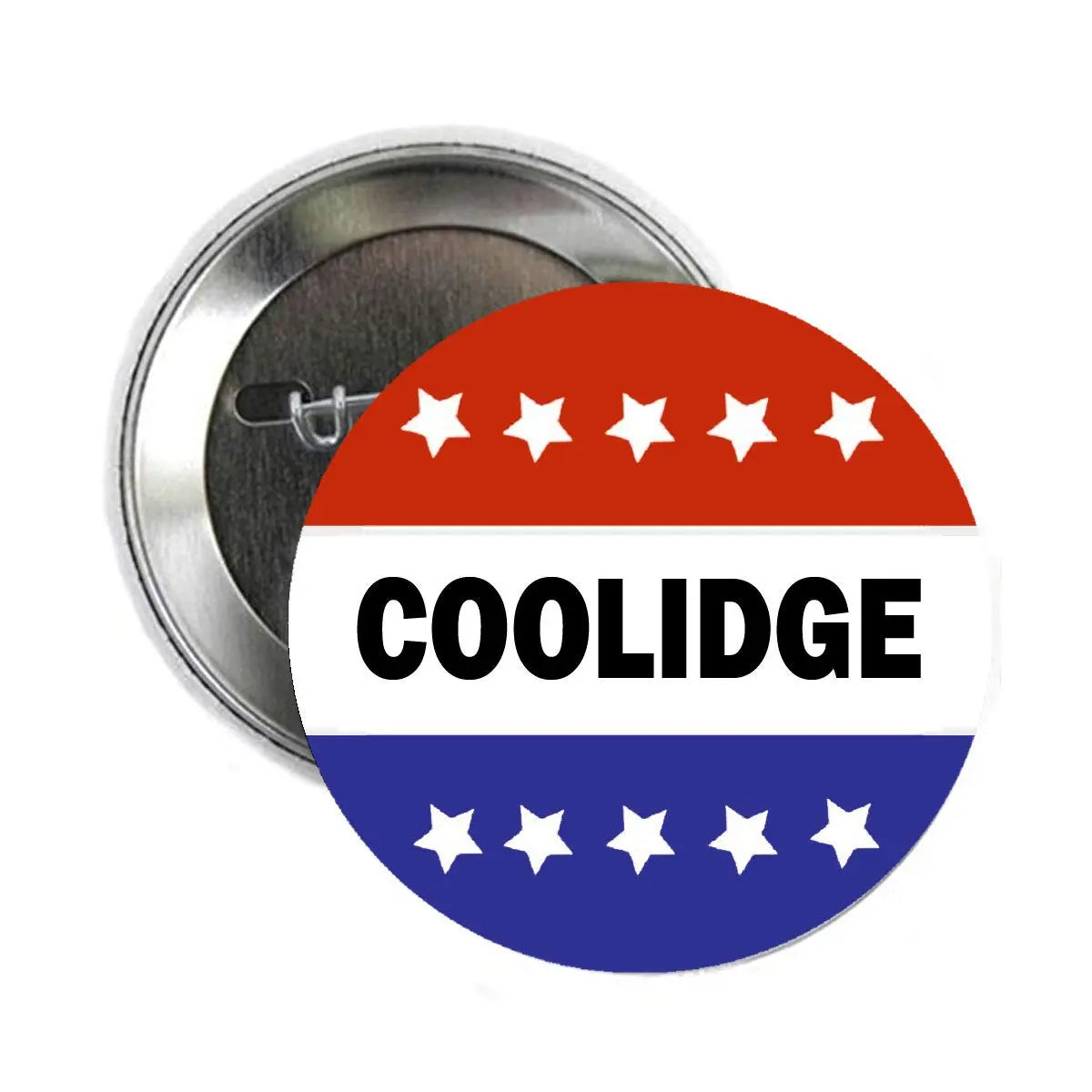 Round stars-and-stripes pinback button with COOLIDGE text and five stars on top/bottom