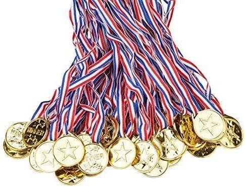 12 Pcs Children's Gold Plastic Winner Medals for Kids Golden Awards