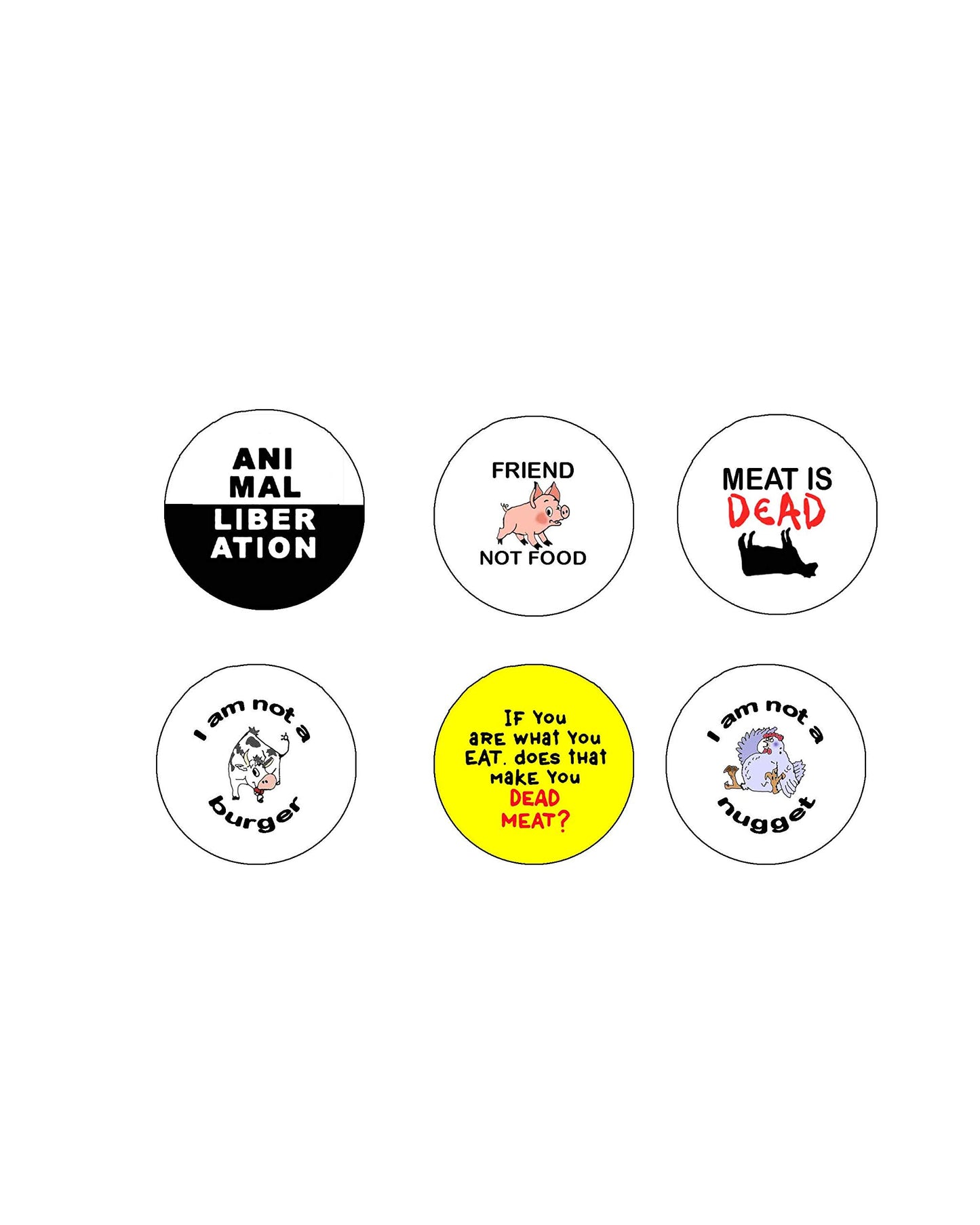 Vegan Animal Rights Liberation 1.25" Pinback for Jackets, Backpacks, etc. ~ 6 pcs