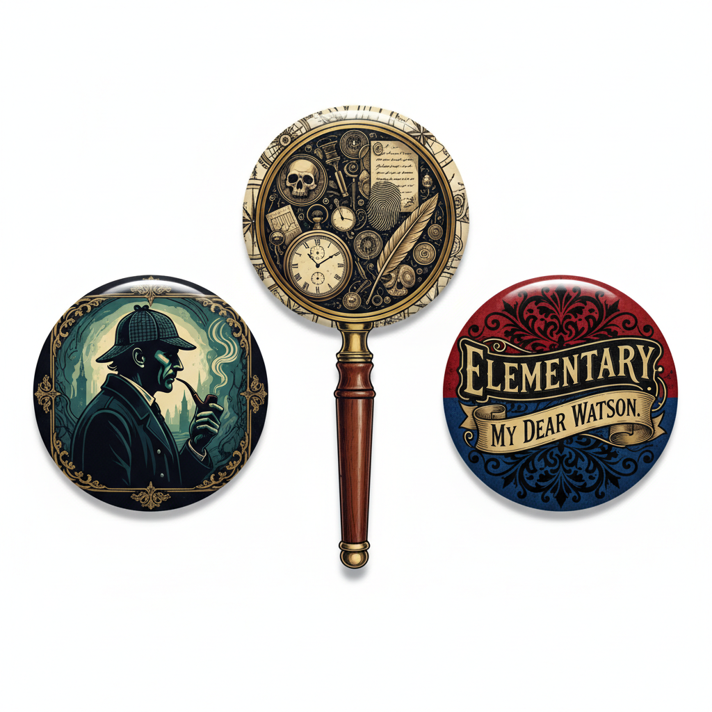 3 Pcs Sherlock Holmes Button Pinback 2.25-inch