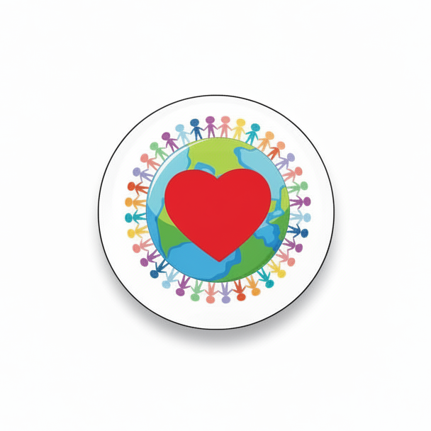 1.45-inch badge reel with circular earth-heart graphic and black rim