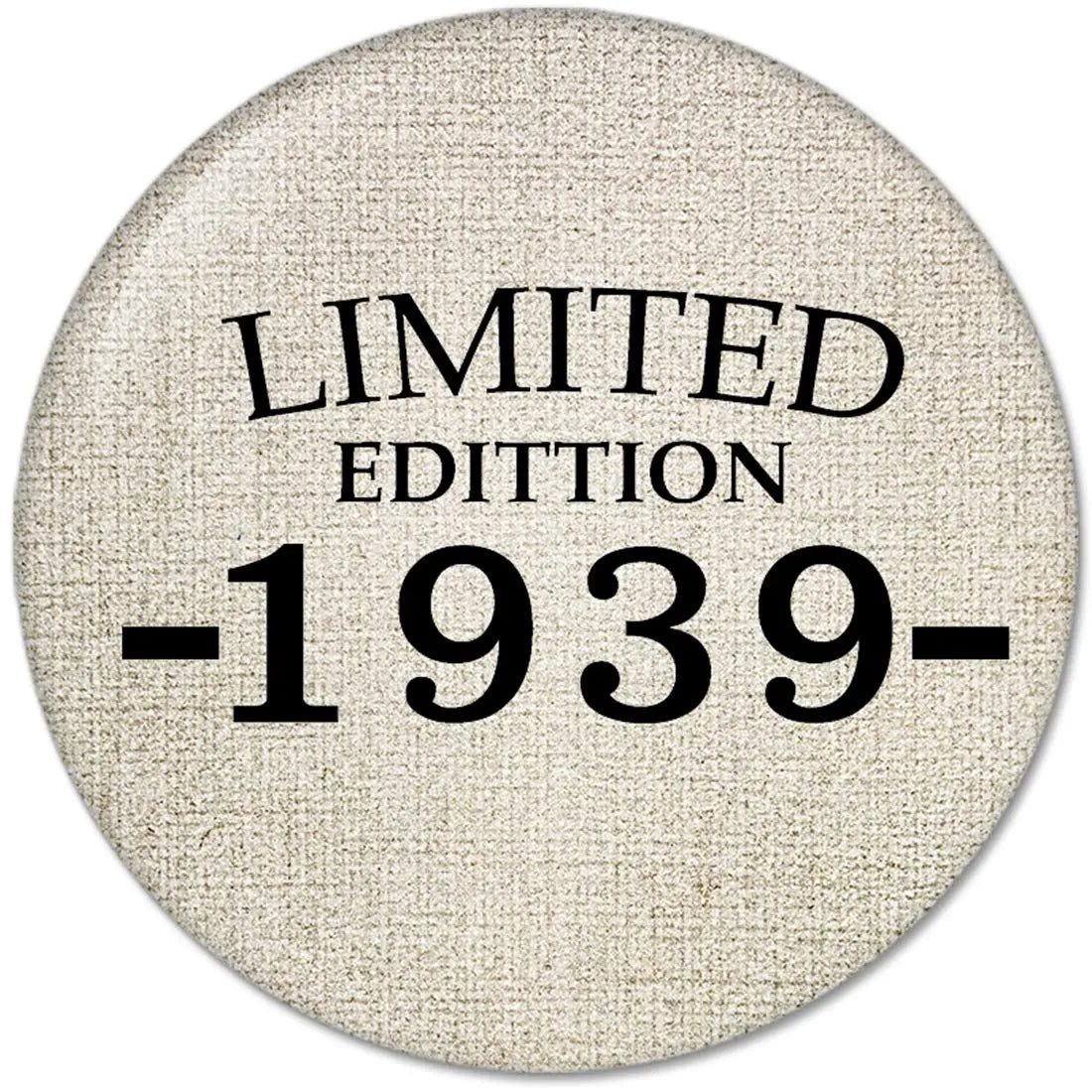 80th birthday pinback button, Limited Edition 1939- graphic, round