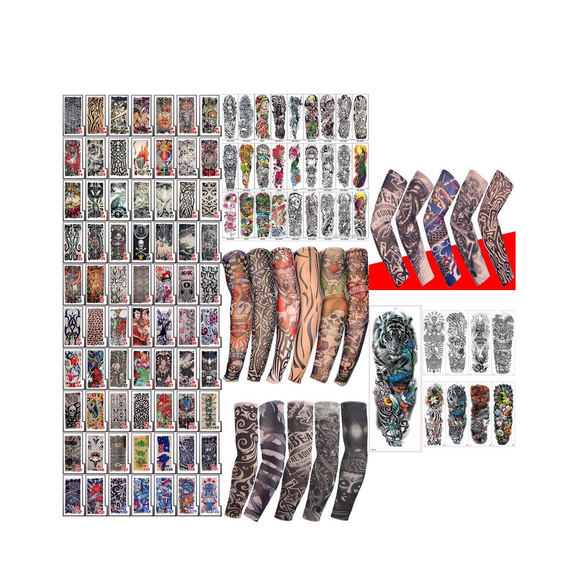 2 Pc Random Assorted Styles and Colors Art Print Arm Sleeve Tattoos Sun protection