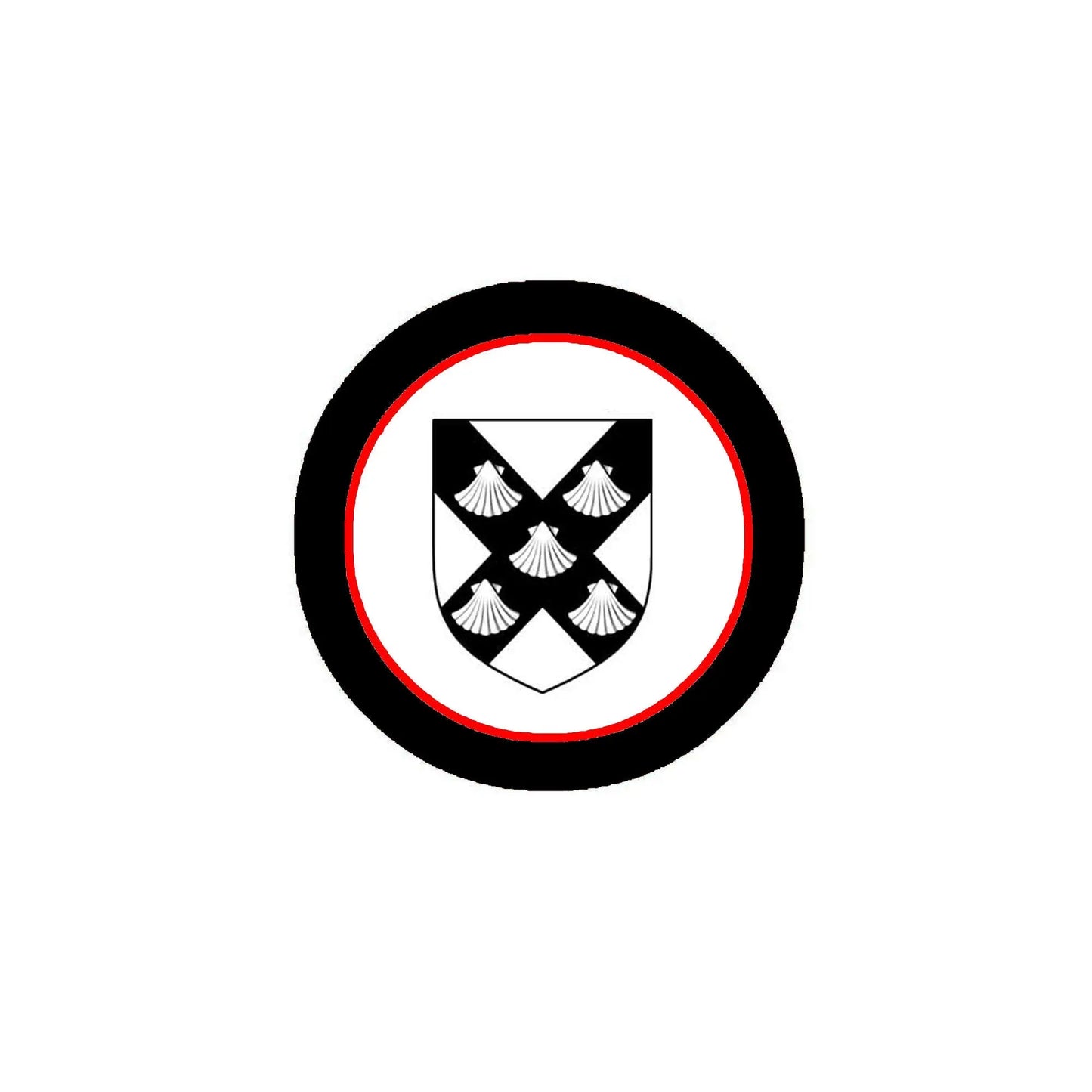 Connolly family coat-of-arms magnet, circular black and red ring with shield emblem