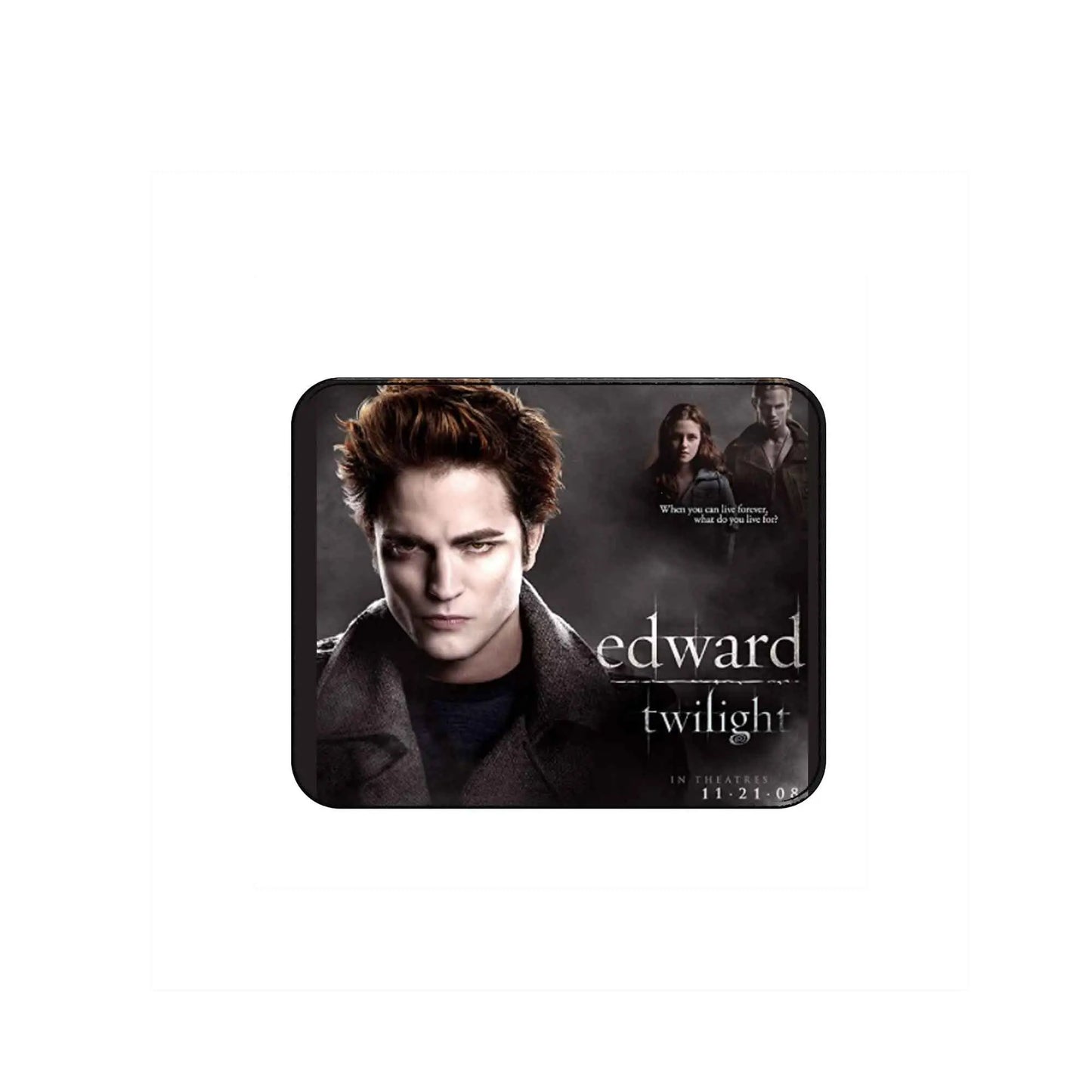 Dark character-themed mouse pad with rounded corners and face graphic