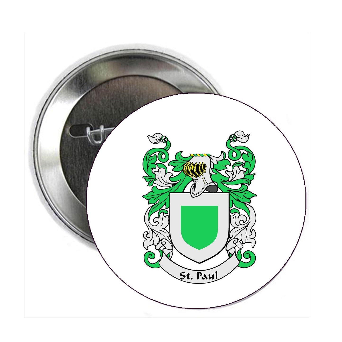 St Paul Family Crest 3-inch Coat of Arms Round Pinback Badge Brooch Pin Back Default Title