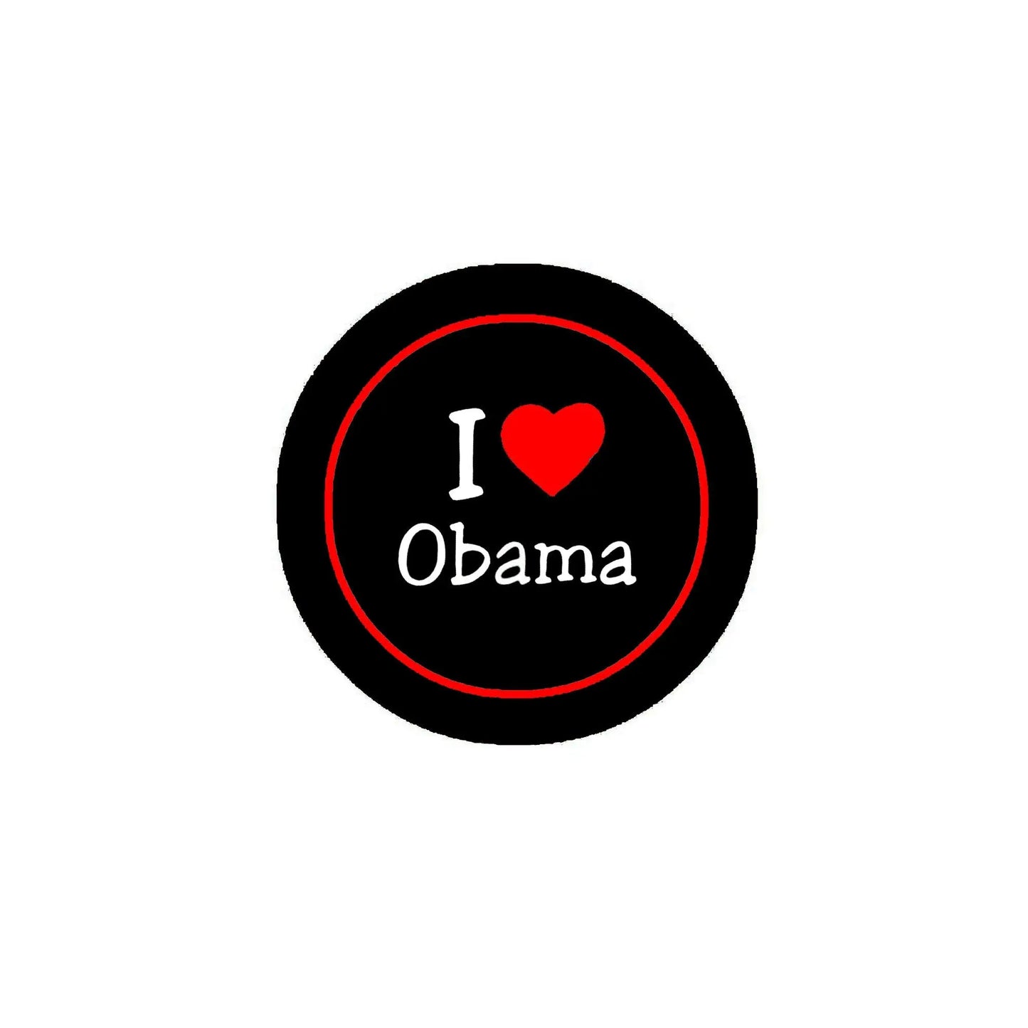 Black pinback button with red heart and I ♥ Obama text