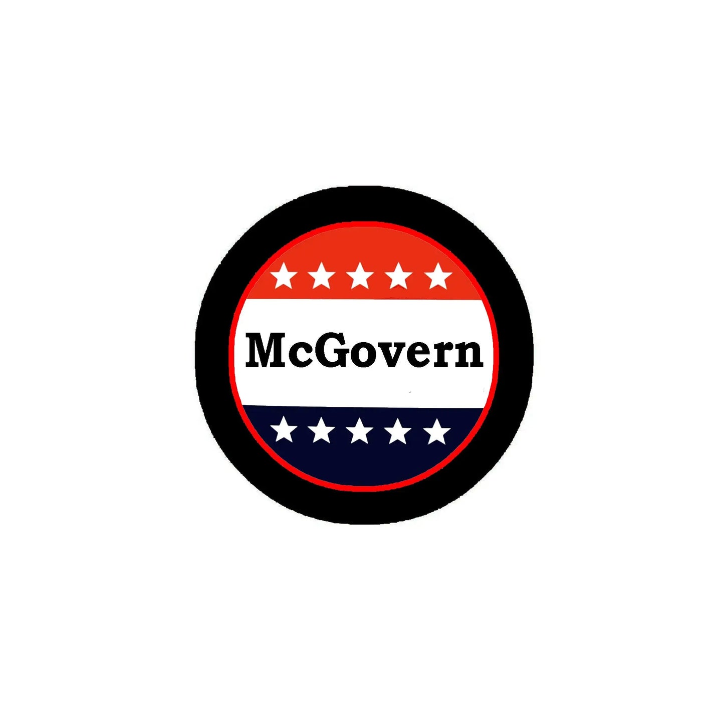 2.25-inch McGovern pinback button, black rim, red-white-blue star design