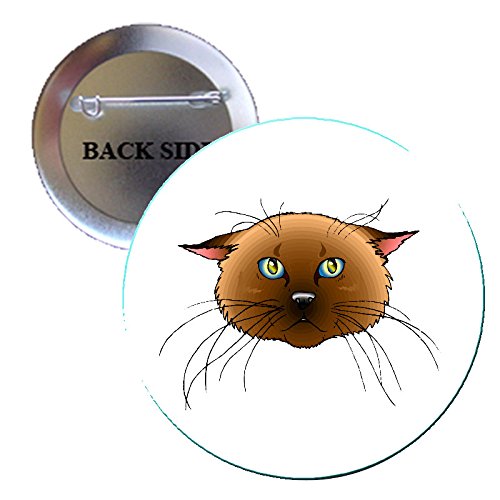 Cat with Moustache Pinback Button Brooch 1.25"
