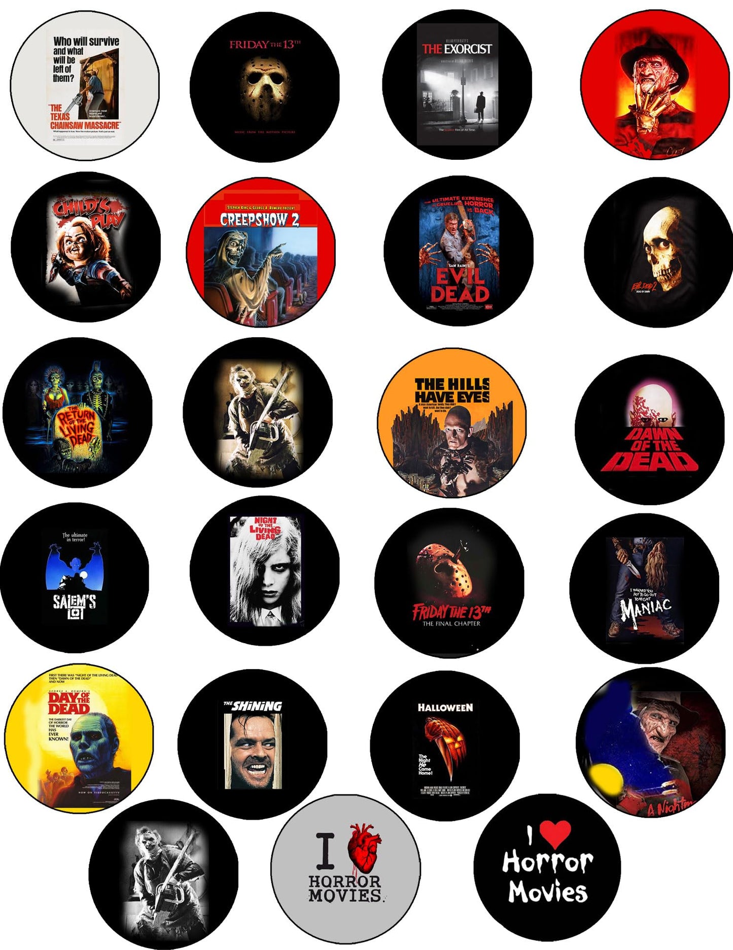 Scary Characters Bloody Set Horror Film Styles 18 Pcs Set Pinback 1.25-inch Default Title