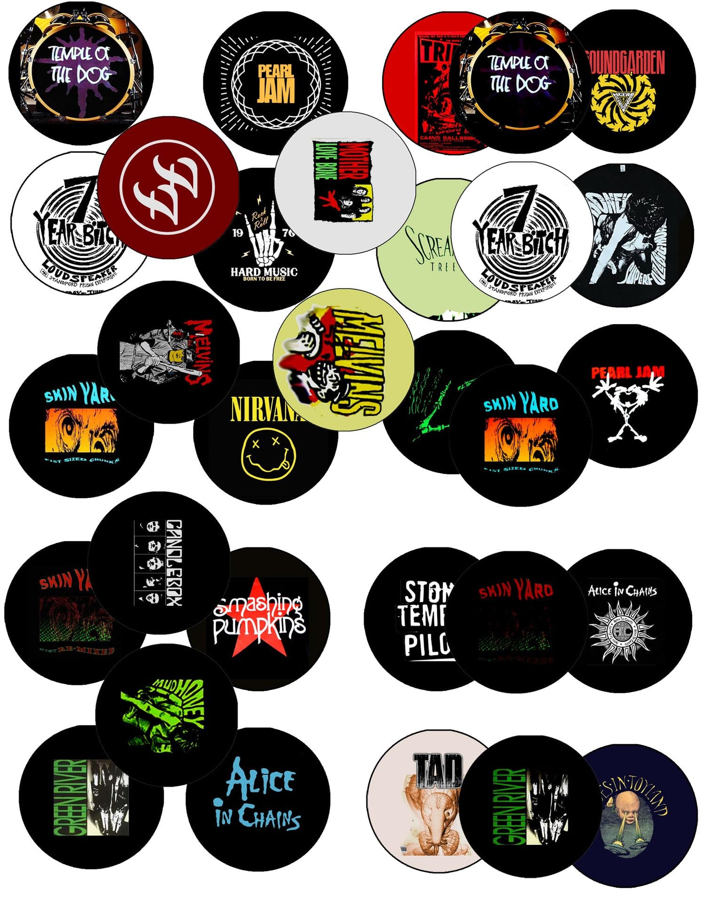 20 Pcs Grunge Rock and Roll Singers Pinbacks for Jackets, Backpacks, etc. - Black Metal Pin-stem-with-Safety Clasp - Made in USA