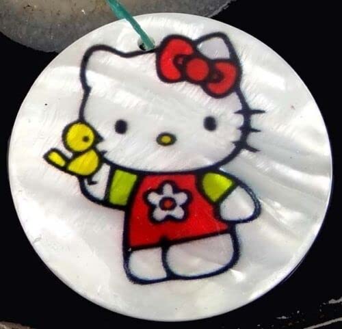 1.9" Hello Kitty Mother of Pearl Disc Pendant Bead