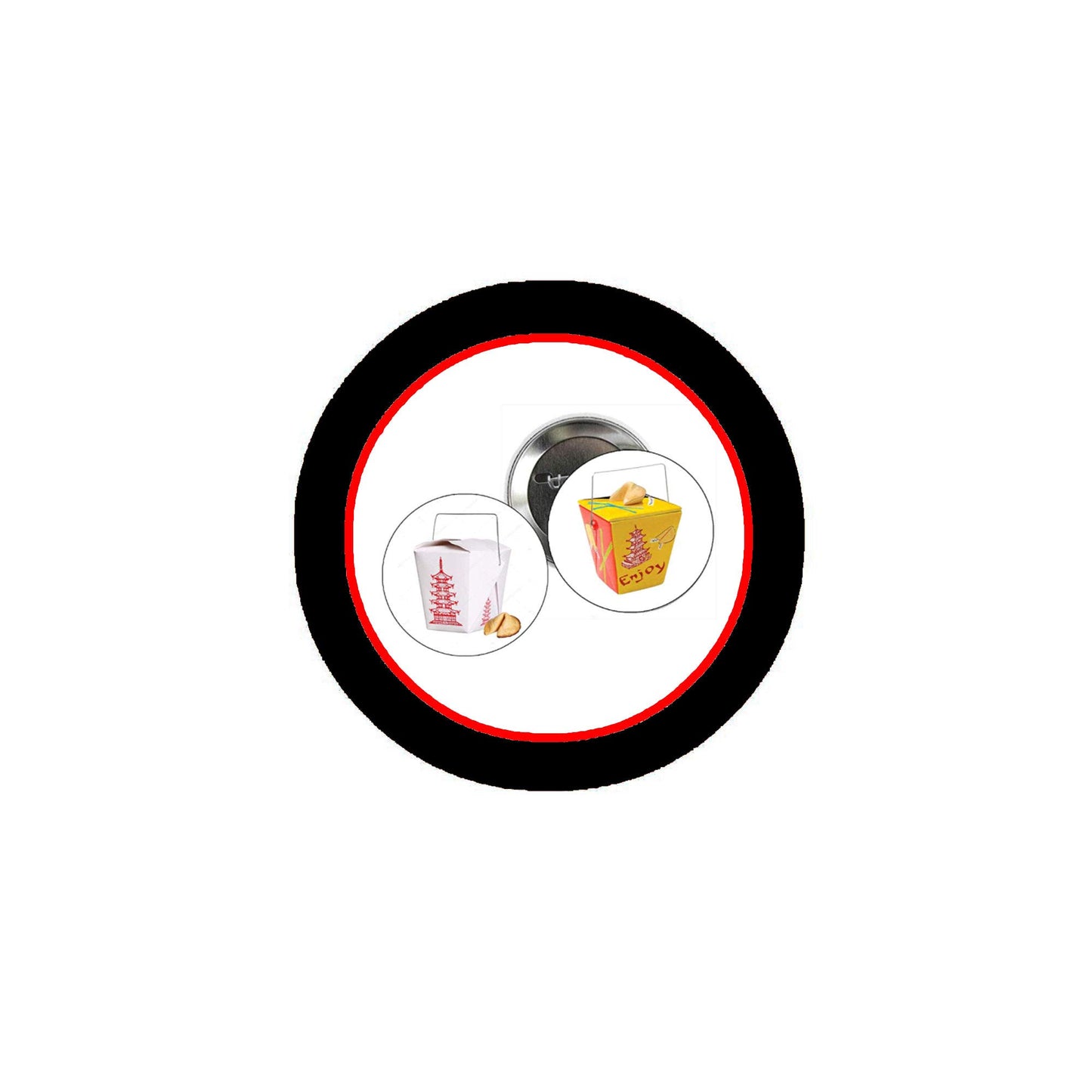 2 Pcs Chinese Take Out Fortune Cookie & Food Carry Box Style 2.25" Pinback for Jackets, Backpacks, etc.
