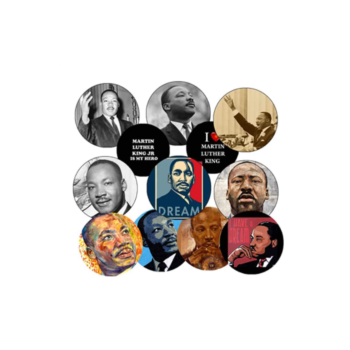 MLK 12 Pcs Set Multicolor Pinback Badges Default Title