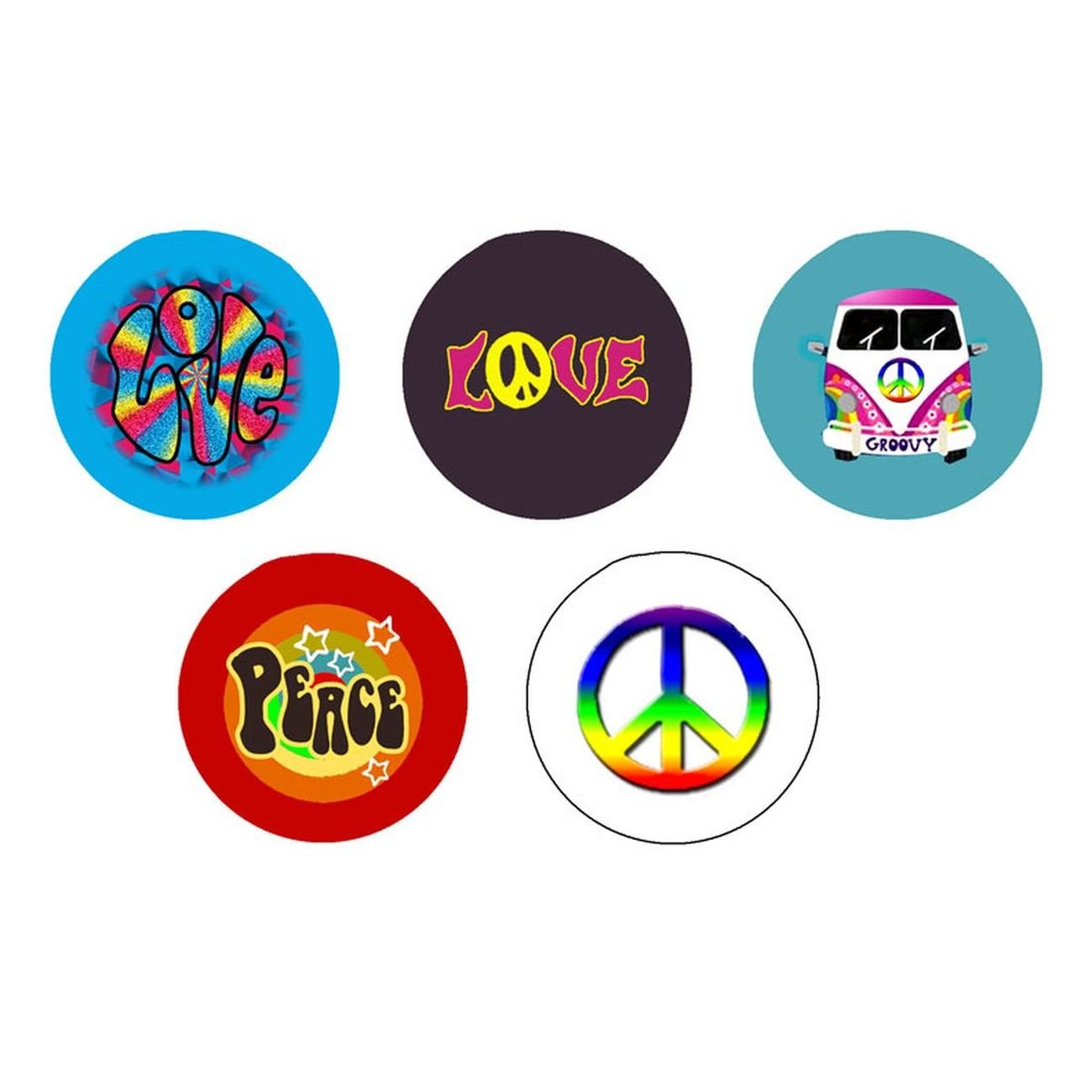 5 Pcs Hippies Peace Love 1970s 1.25" Pinback Button Pin