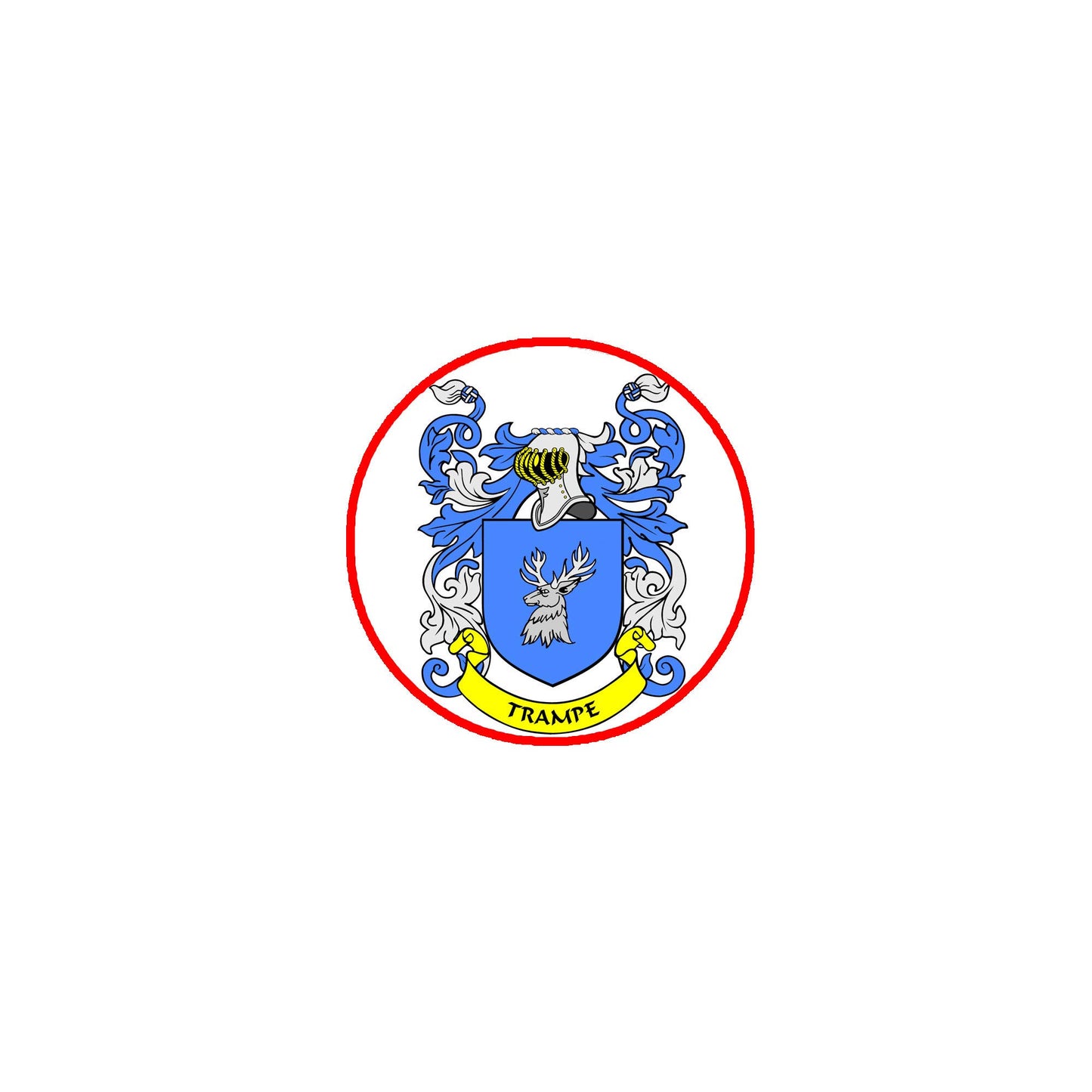 Trampe Family Crest 3" Coat of Arms Pinback Badge Button