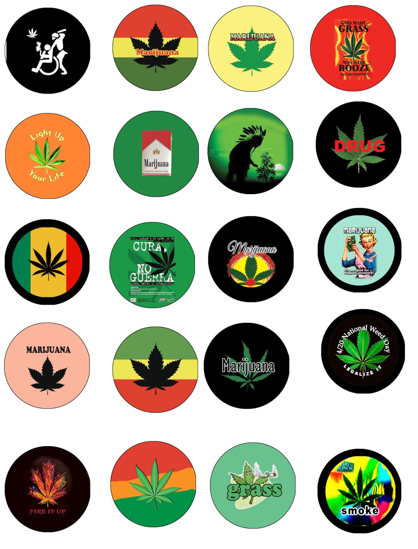 12 Pcs marijuana-grass-awesome Style Pinbacks Pin Brooch Badge 1.25"