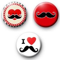 3 Pcs Moustache Collection Pinback 1.25"