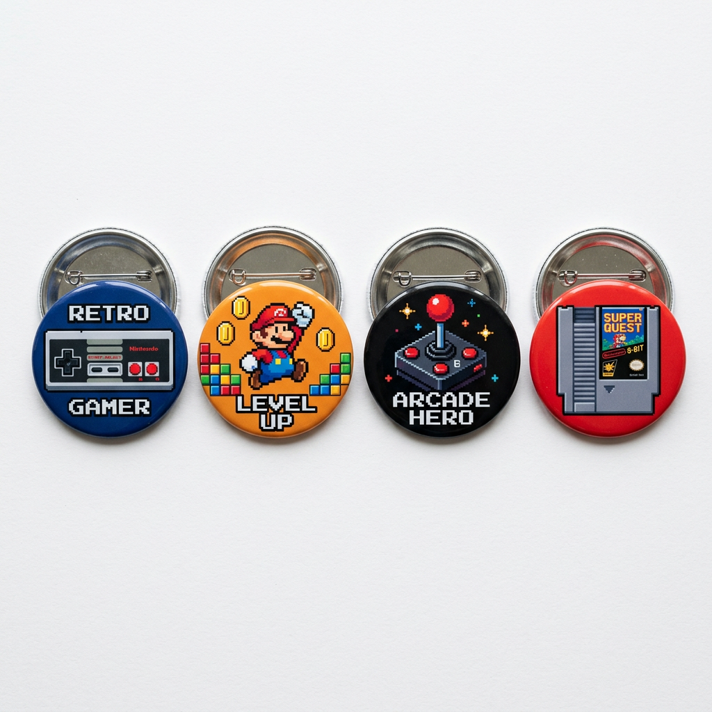 4 Pcs Retro gamer Pin Button 2.25-inch