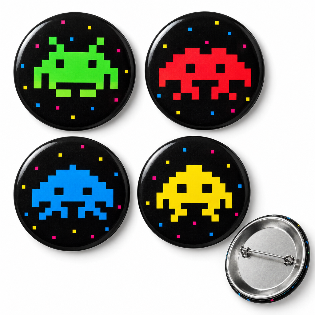 4 Pcs Space Invader Pin Button 2.25-inch