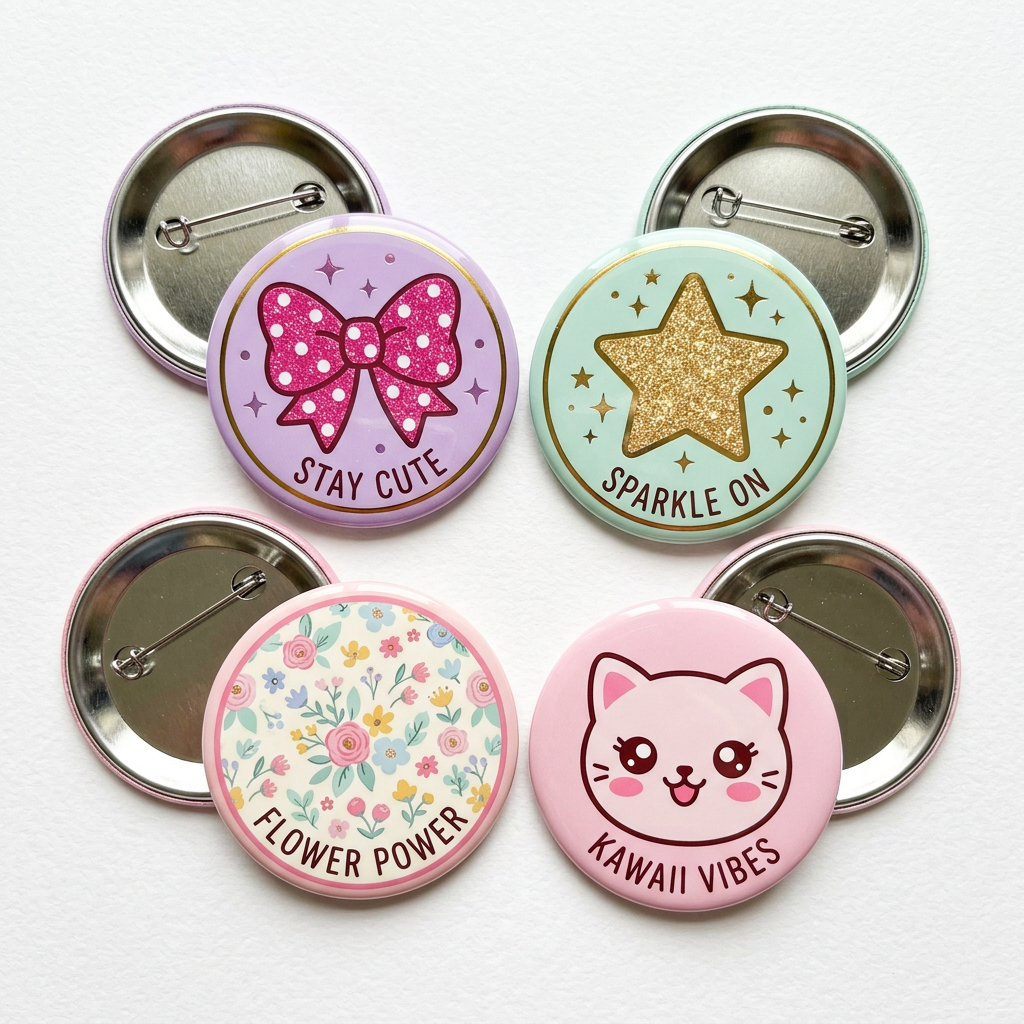 4 Pcs Super Cute Girly Pin Button 2.25-inch